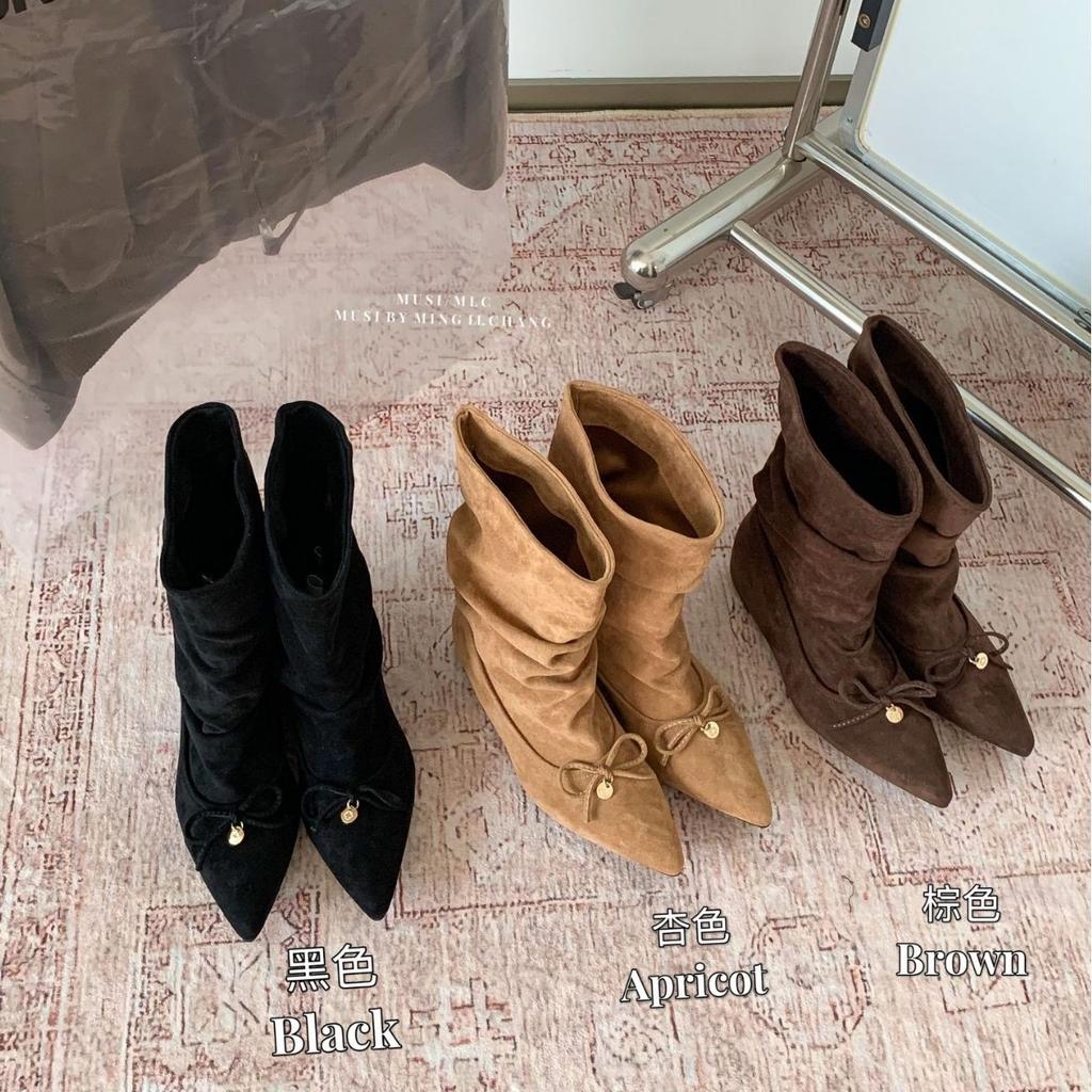 Pointed Retro Skinny Pile Boots Autumn and Winter Folded Versatile Western Cowboy Boots Slope Heel Knight Short Boots Women