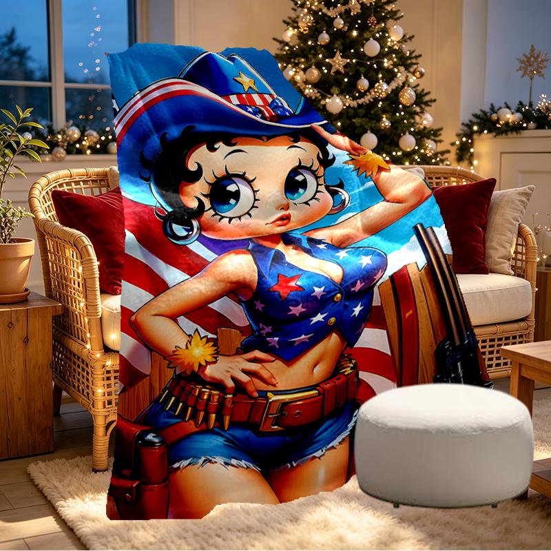 Betty Boop Print Blanket - Soft & Comfortable, for Bedroom, Travel, Sofa, Home Decoration - Birthday Christmas Gift for Friend