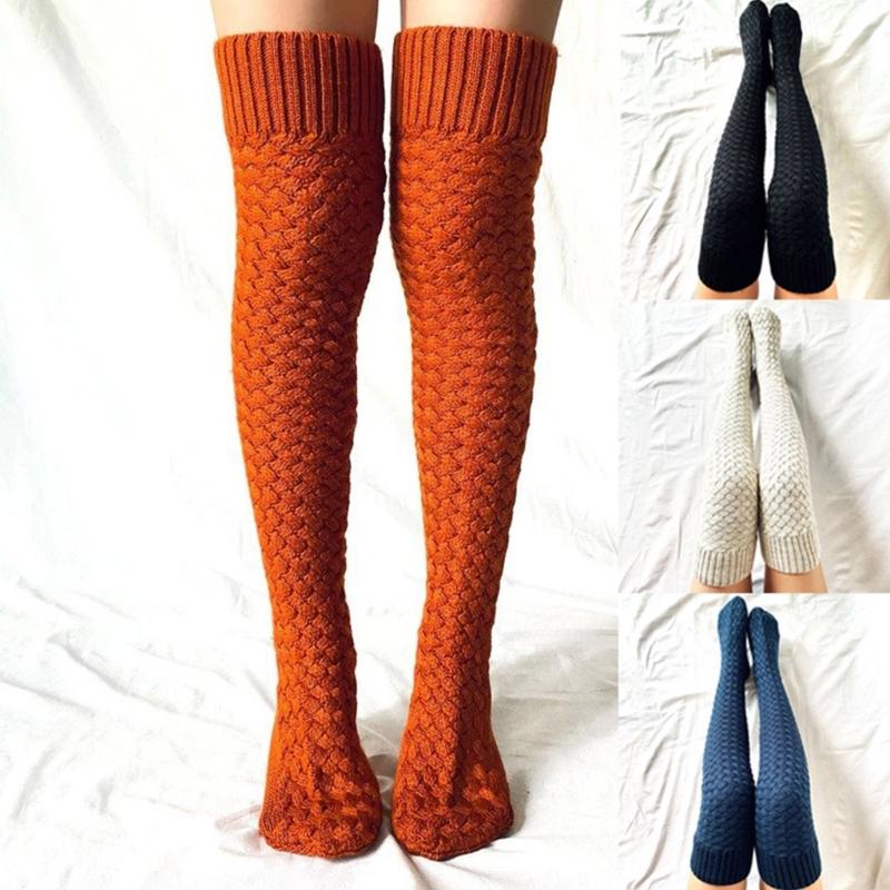 Damen Winter Beinwärmer Zopfmuster Kabelstrick Oberschenkelhohe Stiefelsocken Einfarbig Gedrehte Strickerei Über Knie Lange Strümpfe