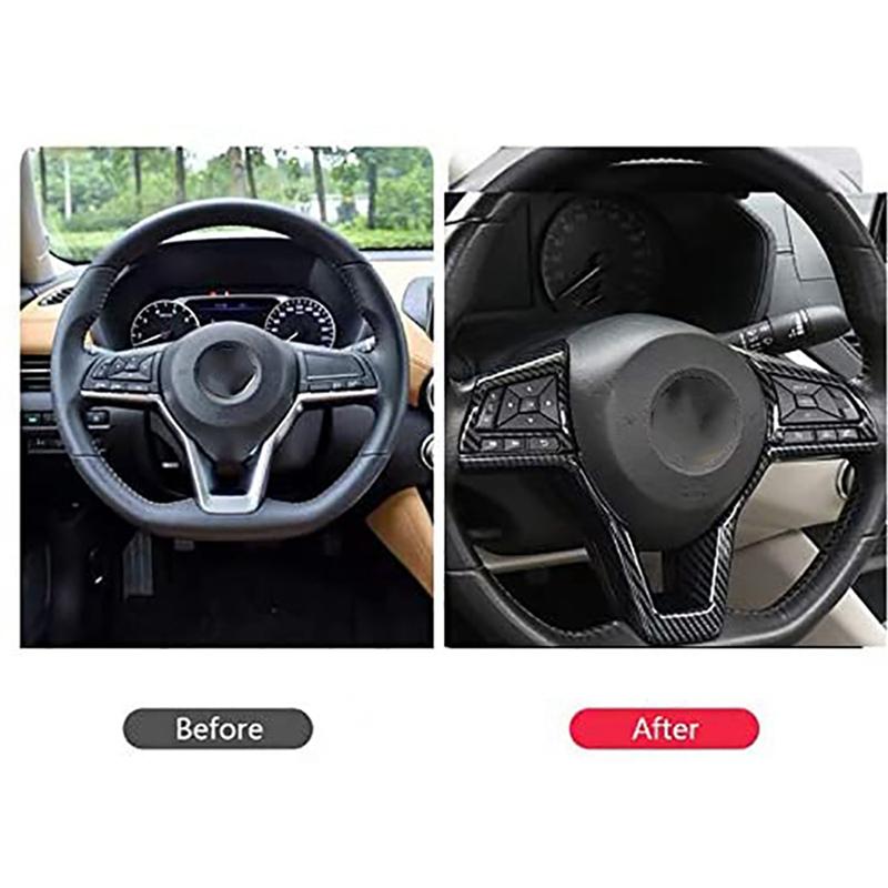 Carbon Fiber Steering Wheel Decoration Cover Frame Trim for Nissan Rogue Altima Sentra Kicks LEAF Versa AccessoriesJAS