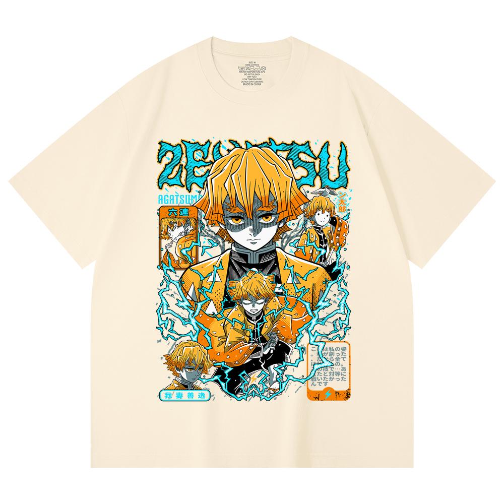 230 Gsm 100% Cotton Demon Slayer V100 Zenitsu Print Unisex Heavy Cotton T Shirt