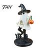Hand Painted Resin Ghost Decor Halloween Figurine, Vintage Cute Holding Sturdy Statue Pumpkin Lantern for Indoor Home Table Retro