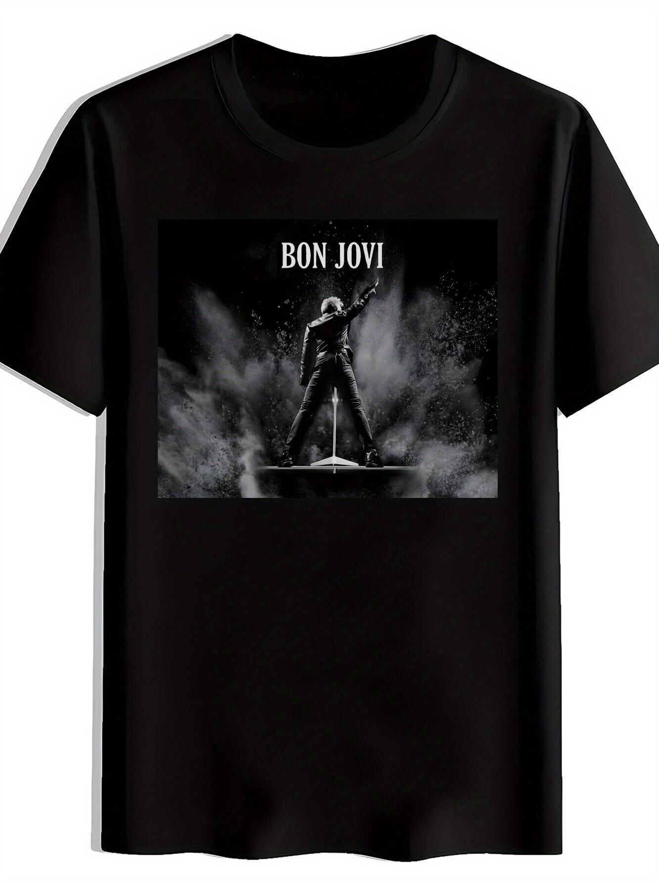 Bon Jovi Rock Band Graphic T-shirt - Black Casual Crew Neck Short Sleeve Tee S