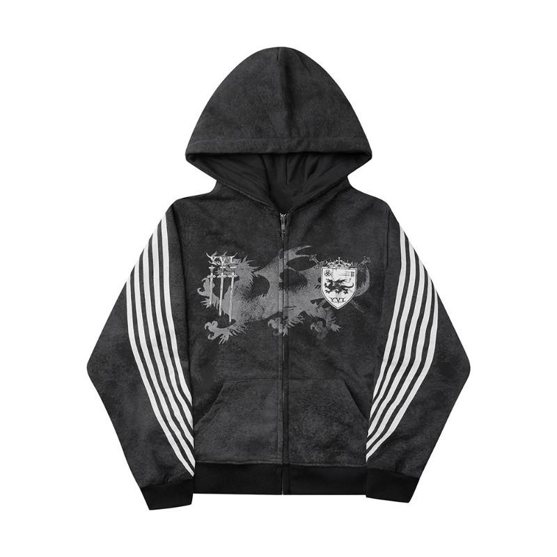 Y2K Gothic Punk Printed Men's and Women's Street Fashion Hooded Sports Shirt Hip Hop Retro Harajuku Loose Zip-up Hoodie