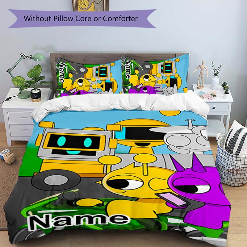 3pcs SPRUNKI12 Cover Set - Personalized Name, HD Printed Bedding with 1 Cover and 2 Pillowcases - Perfect for Home Decor, Easy Care