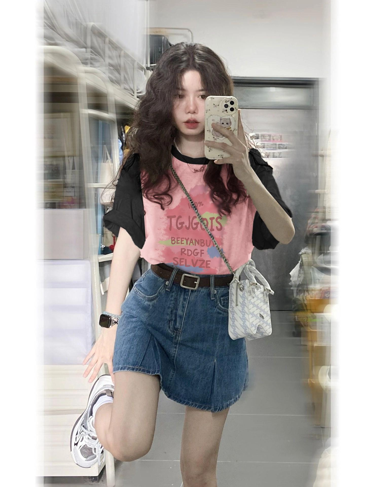 

Women s Plus Size Color-Blocked Retro Cotton Short-Sleeve T-Shirt - Black/Pink 6XL (241-300 lbs)