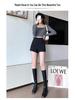 Women's Black High-Waisted Slimming Stretch Shorts - Petite Autumn Casual Sportswear