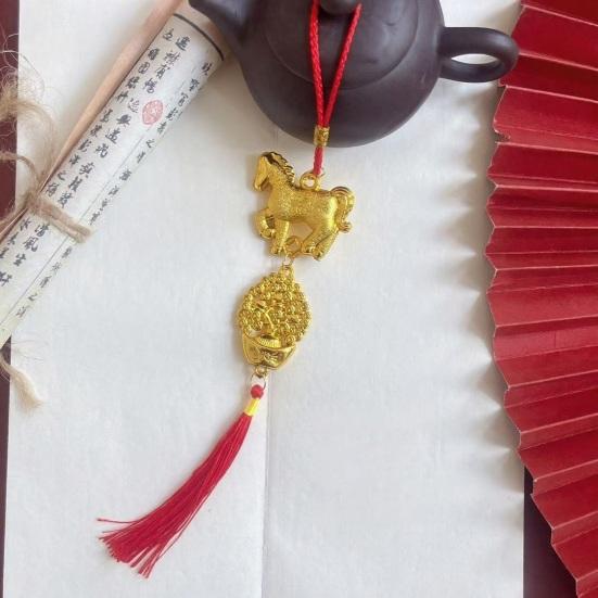 Chinese New Year Decorations 2026 Year of Horse Lucky Feng Shui Charm Zodiac Horse Hanging Tassel Pendant for Fortune Wealth Success Home Car Bonsai