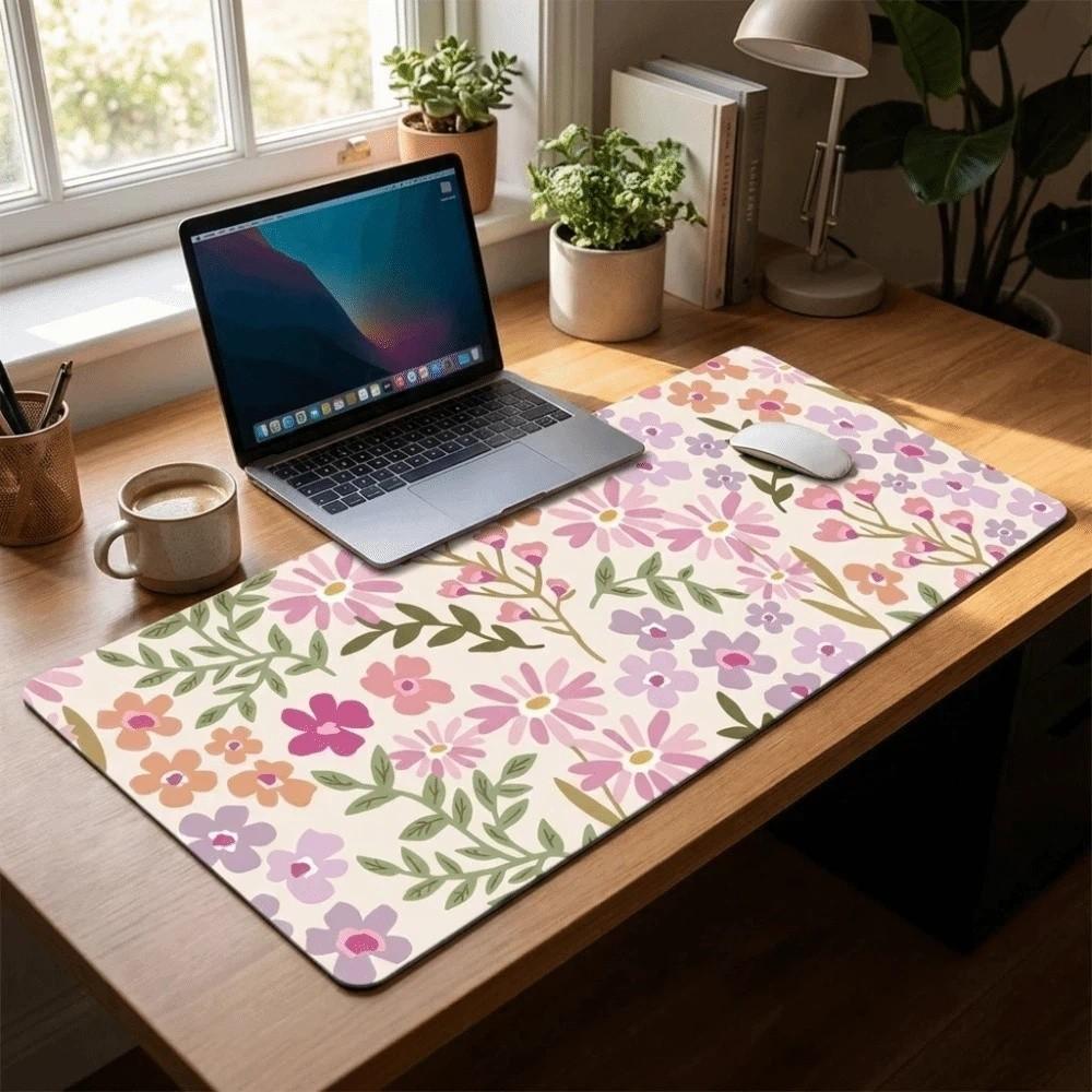Rubber Base Floral Desk Pad Non-Slip Computer Mat Sweet Mouse Pad Office