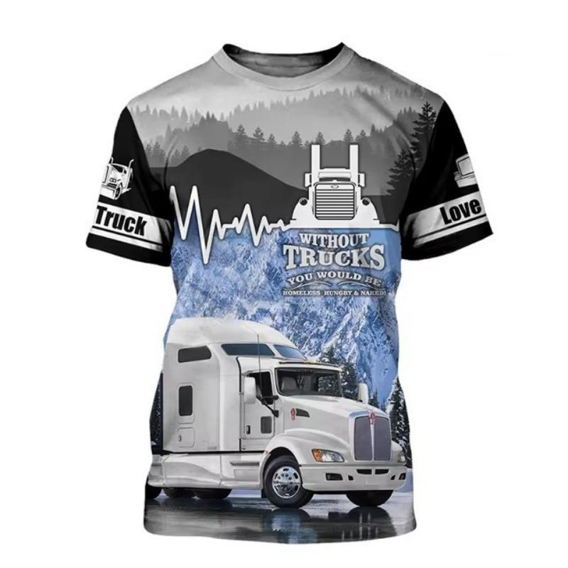 3D Digital Printing of The Latest Fashion Truck Graphic Printing T-shirt Men's Casual Short Sleeved Shirt
