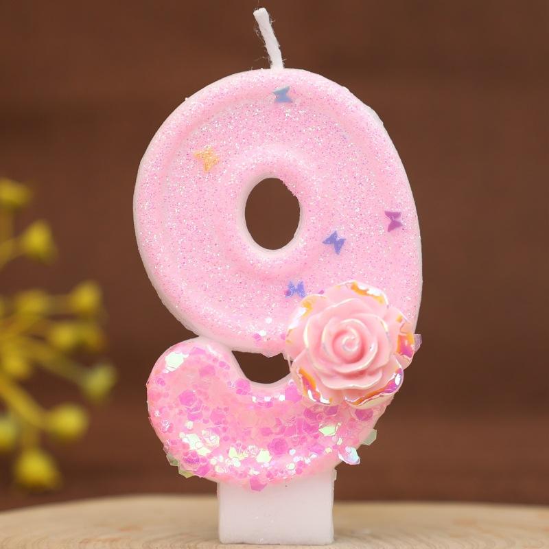 

Новая розовая роза цветок креативная цифровая свеча на день рождения украшение для торта вечеринка свеча на первый год Shein 9