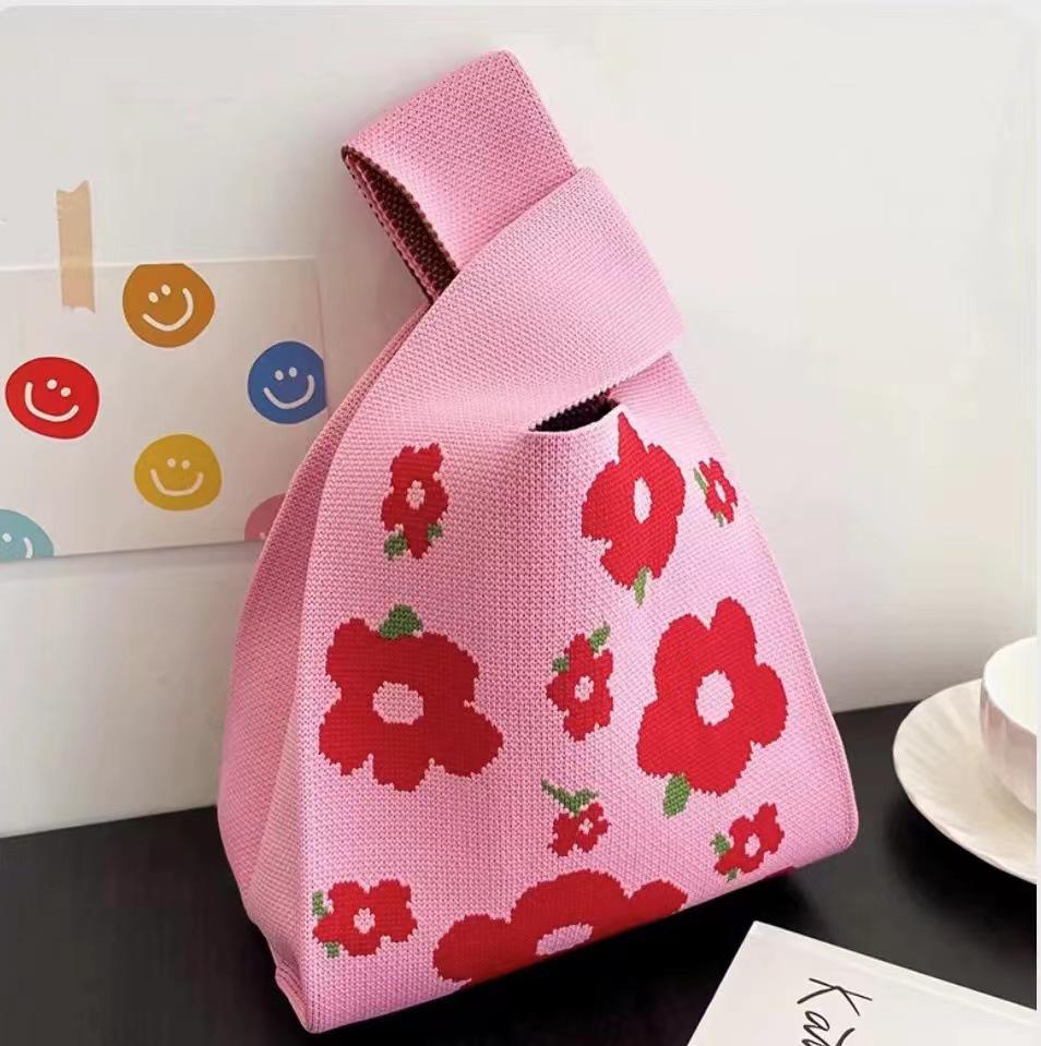 Japanese Knitted Handheld Wristlet Handbag for Stroller Pushing and Commuting