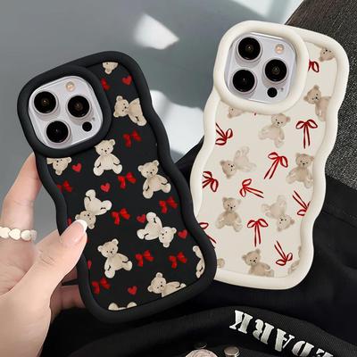 Coque Ours Mignon avec Nœud pour iPhone 15 Plus 14 17 Air 11 XR 16 Pro Max 13 12 8 Coque de Téléphone Souple