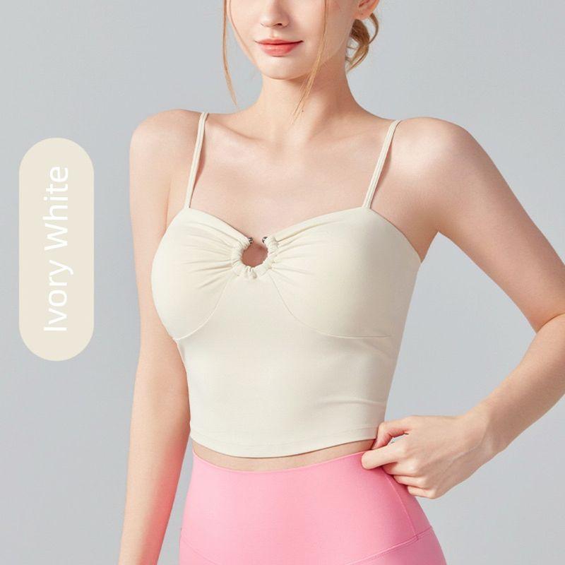 

Beauty Back Yoga Vest Women Fixed Chest Pad Metal Buckle Outer Wear Slim fit Hollow Sexy Gyaru Sling Bra Ivory White S