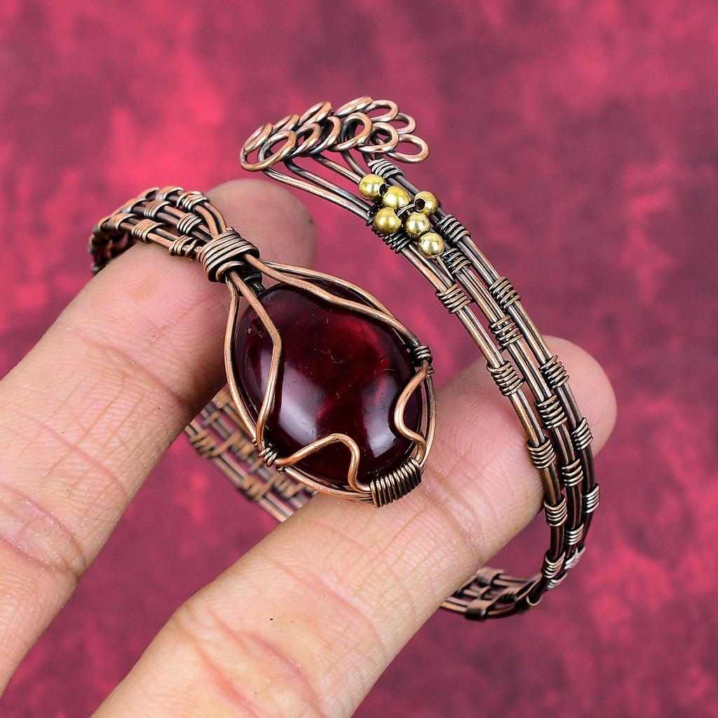 Red fire labradorite cuff bracelet copper wire wrapped bangle gemstone jewelry adjustable bracelet handmade bangle copper jewelry for gifts