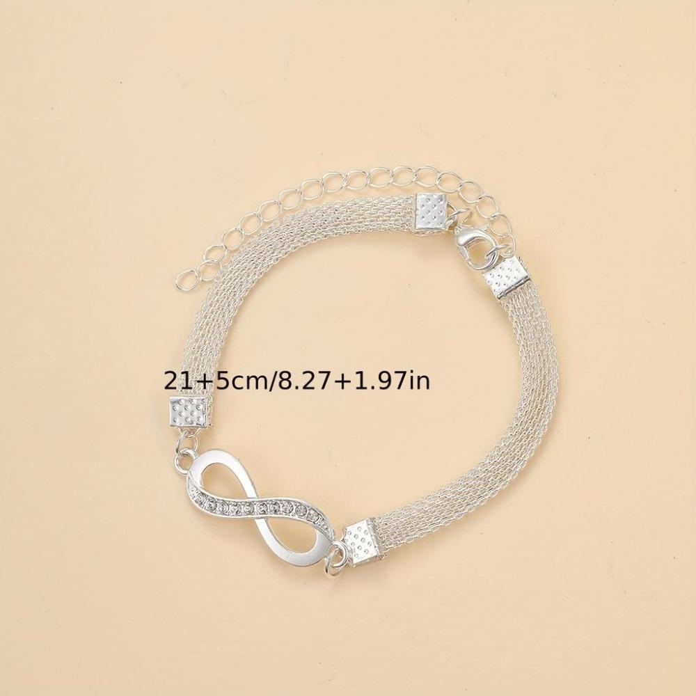 Cavigliera stile semplice a 8 caratteri intarsiata con zirconi lucidi Elegante braccialetto alla caviglia in lega di zinco Decorazione scintillante di gioielli per piedi