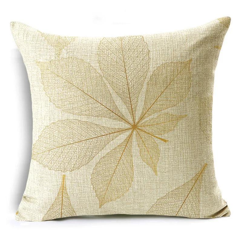 Nordic Style Golden Leaf Simple Bedside Cushion Cover Living Room Sofa Decoration Pillowcase 4040cm/4545cm/5050cm