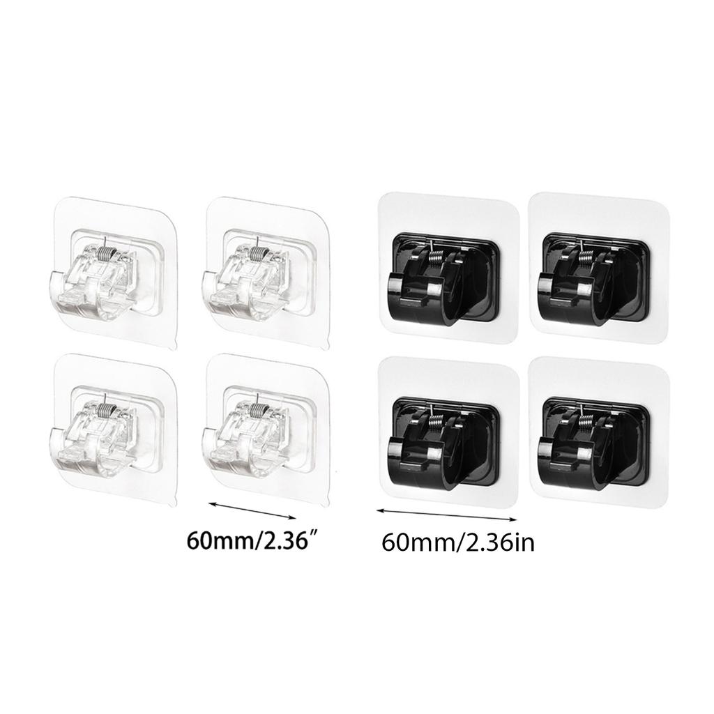 Clear Black Curtain Rod Holders Pack of 4 No Drilling Self-Adhesive Curtains Or Towel Rail Hooks for Hanging Curtains