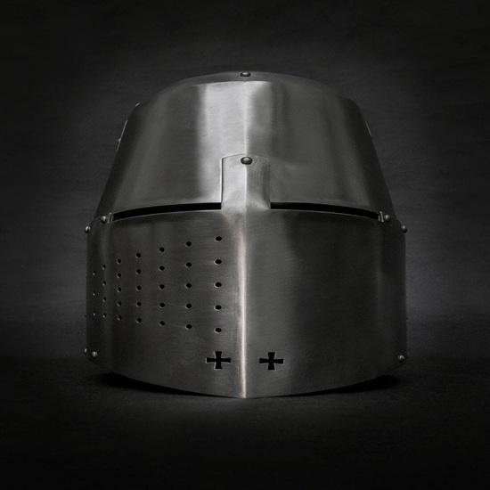 14th Century Great Helmet with Stand Medieval Crusader Knight Steel Armor Helmet for LARP, SCA, Reenactment Cosplay Gift