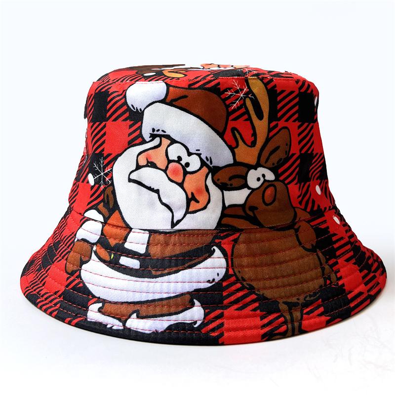 Xmas Santa Claus Printed Street Style Festive Outdoor Sun Fishermen Men Women Merry Christmas Reversible Bucket Hat