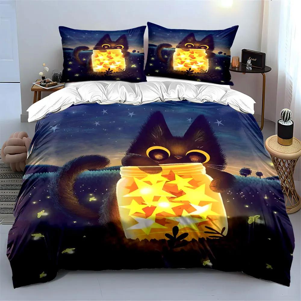 "Cat Starry Night Decoration Set" Multiple sizes kid's and adults' bedroom Exquisite 3PC bedding set gift