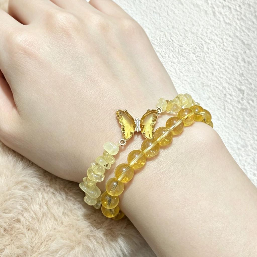 Set di 2 Braccialetti con Perline in Pietra Naturale a Forma di Farfalla, Catena da Polso a Strati, Gioiello Regalo per Donna