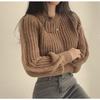 Autumn and Winter Crew Neck Knitted Loose Sweater New Women Fashion Elegant Simple Sweet Tops Solid Color Simple Office Ladies Short Clothing