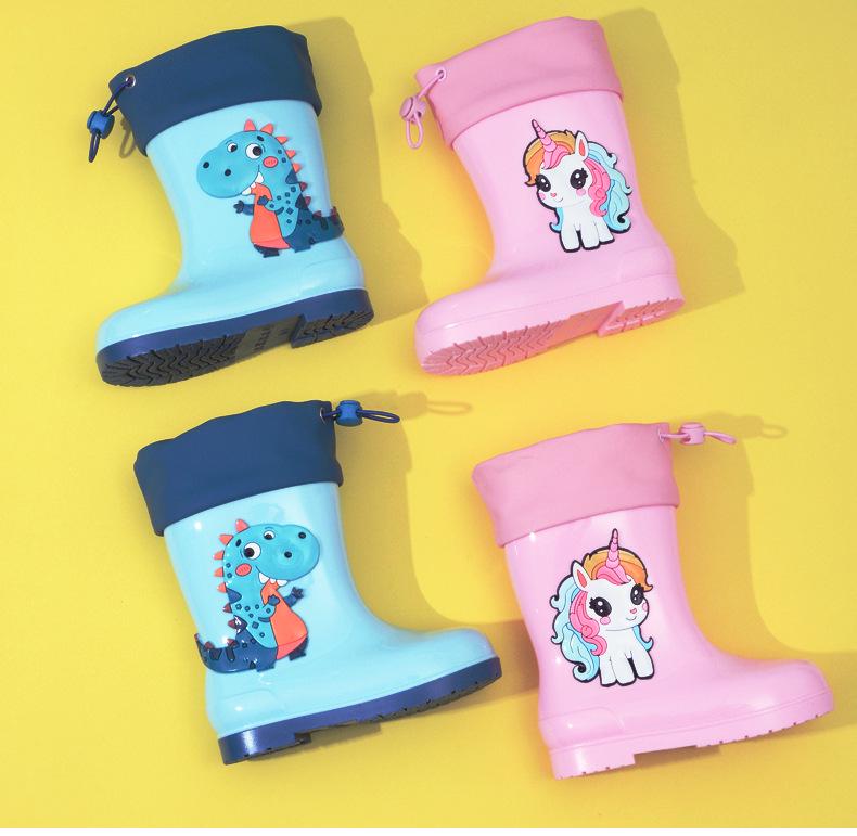 Children's Waterproof Unicorn & Dinosaur Rain Boots with Non-Slip Sole, Fleece-Lined for Boys & Girls
