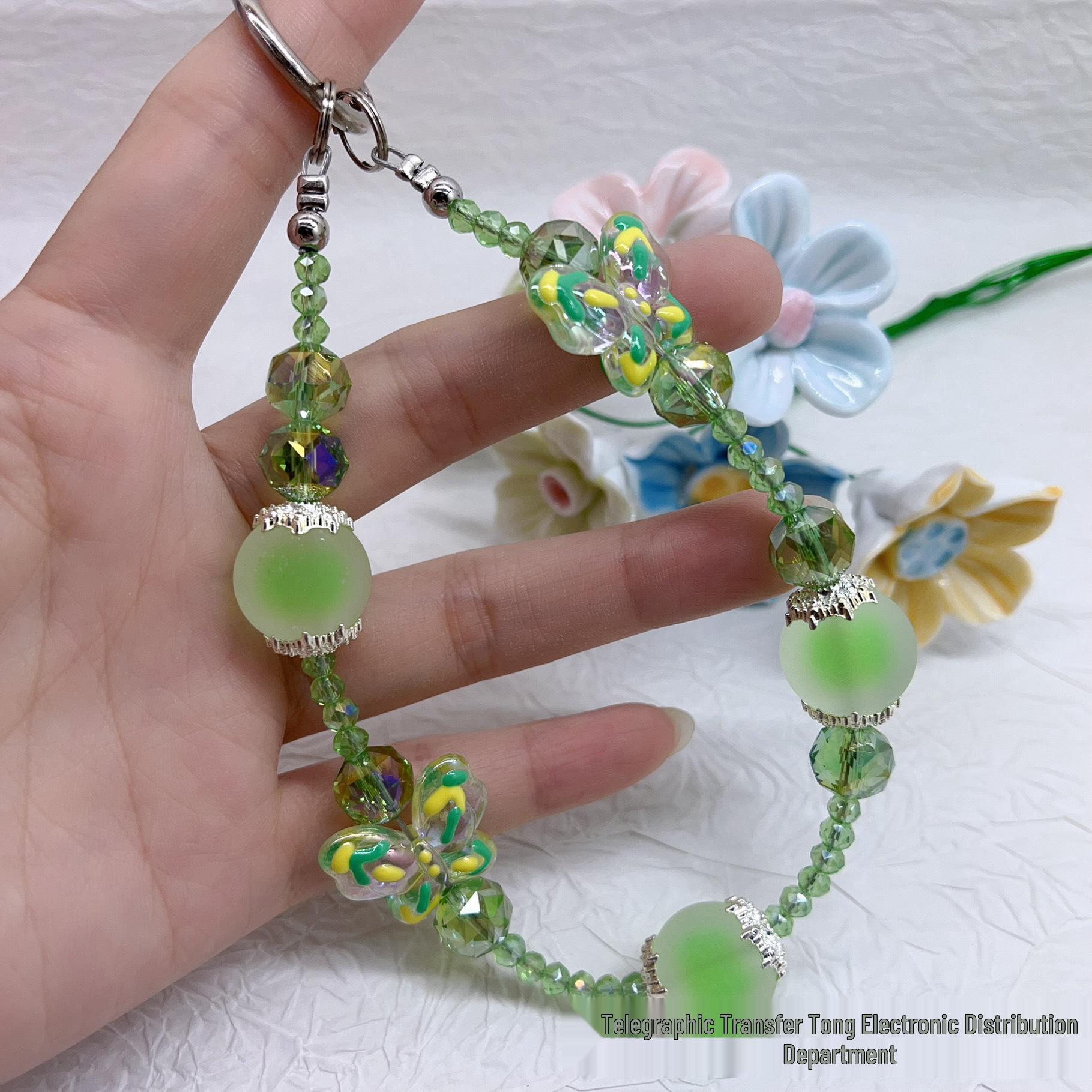 Colorful Butterfly Acrylic Bead Phone Wristlet with Flower Crystals