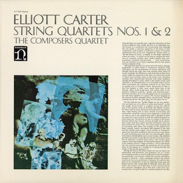 

LP Record ELLIOTT CARTER THE COMPOSERS QUART String Quartets Nos. 1 2 H71249 Nonesuch 1970 UK Classical Used