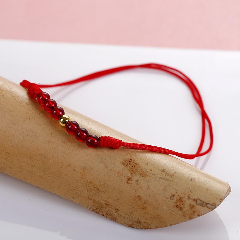 Good Luck Beads Anklet Jewelry Accessories Women's Red Rope Foot Rope Red Garnet Personality