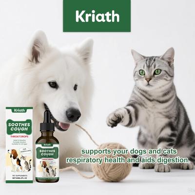 Kriath Pet Herbal Throat Soothing Solution 60ml - Gentle Soothing for Pets' Throat and Respiratory Health, Nutritional Supplement