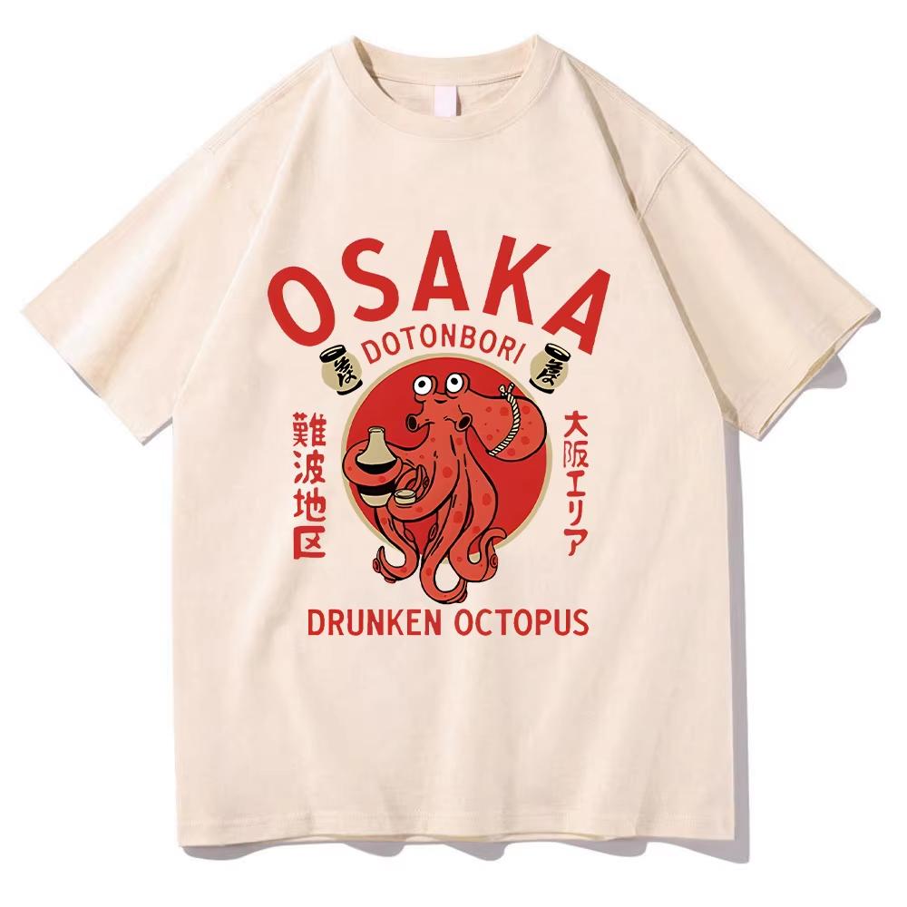 2026 Osaka Dotonbori Berusad Bläckfisk T-shirts Japansk Mat Roliga Bomulls T-shirts Sommar Mode Dam Herr Toppar Vintage