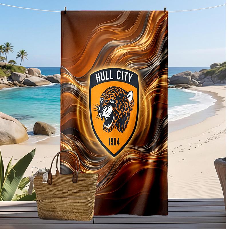 Asciugamano da Spiaggia con Stampa Calcio Hull City, Asciugamano Grande Morbido Asciugatura Rapida per Spiaggia Campeggio Nuoto