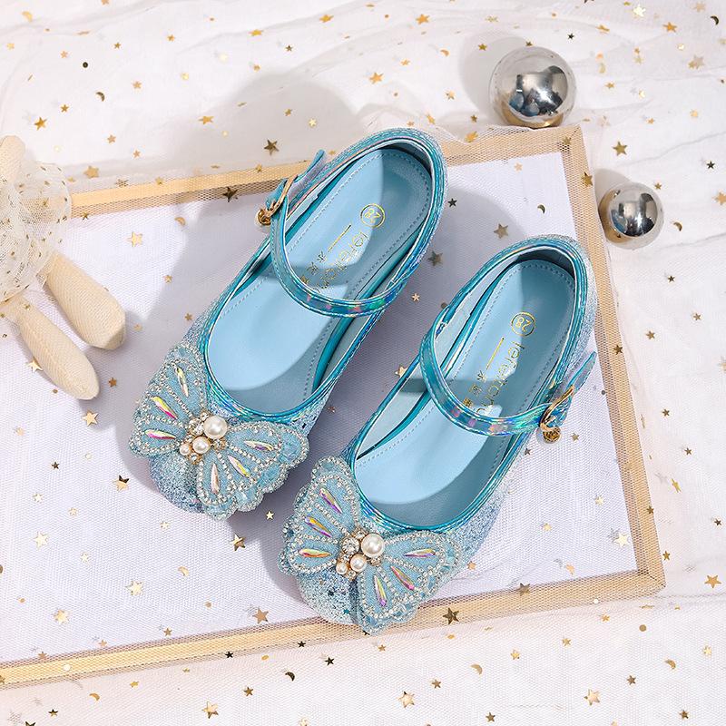 

Children s high-heeled shoes with rhinestones, new spring style girls princess shoes, little girls leather shoes, fashionable for fashion shows, 25 синий