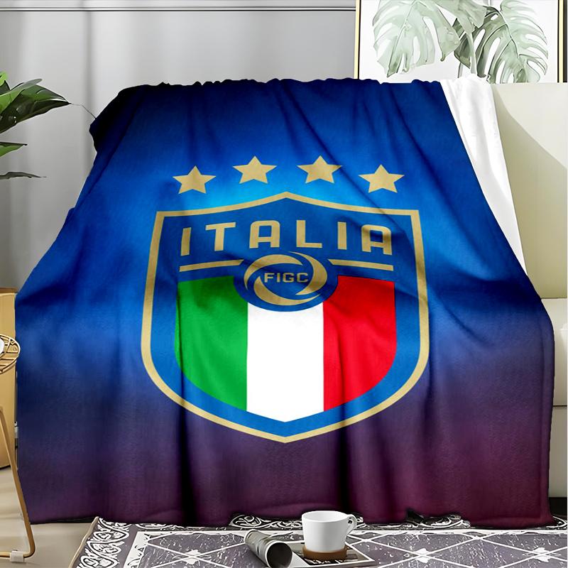1PC Italian Football Crest Printed Soft Flannel Blanket Throw for Adult Bedroom Living Room Sofa Camping Travel Fan gifts Christmas Gifts
