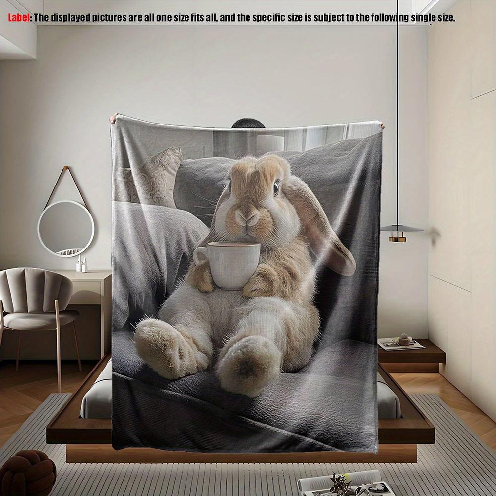 Cute Bunny Printed Blanket , Warm and comfortable throw blanket sofa bed sofa camping trip, the best gift. 75x90cm