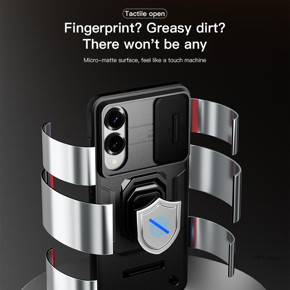 KEYSION Shockproof Case for Samsung S25 Edge 5G Slide Camera Lens Protection Ring Stand Phone Back Cover for Galaxy S25 Edge 5G