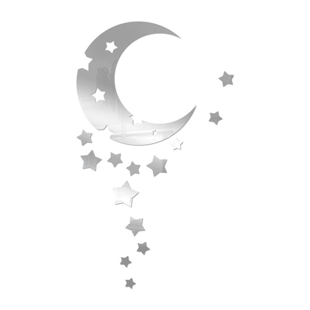 Acrylic Moon Star Self-Adhesive Mirror Wall Stickers for Bedroom & Living Room Decor
