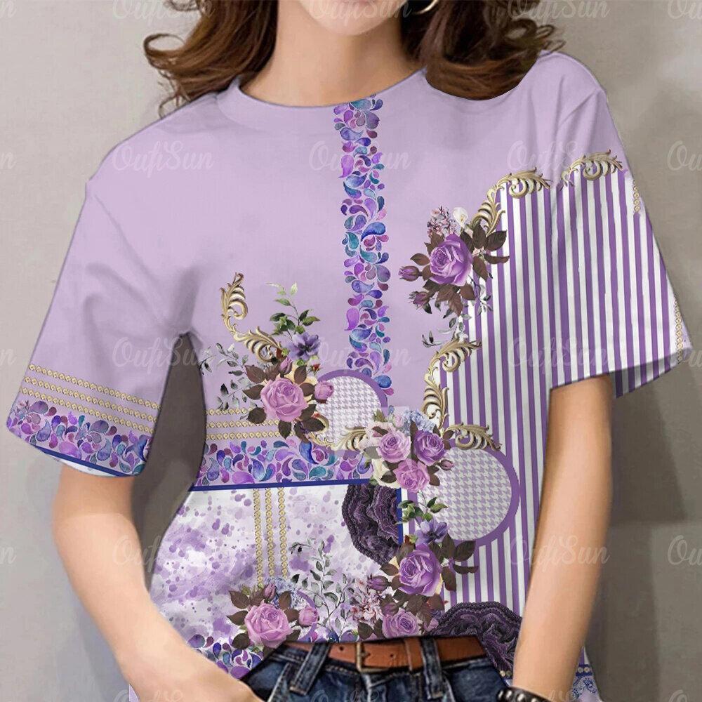 Floral women's T-shirt retro Korean TSHIRIT fashion plus size women's top