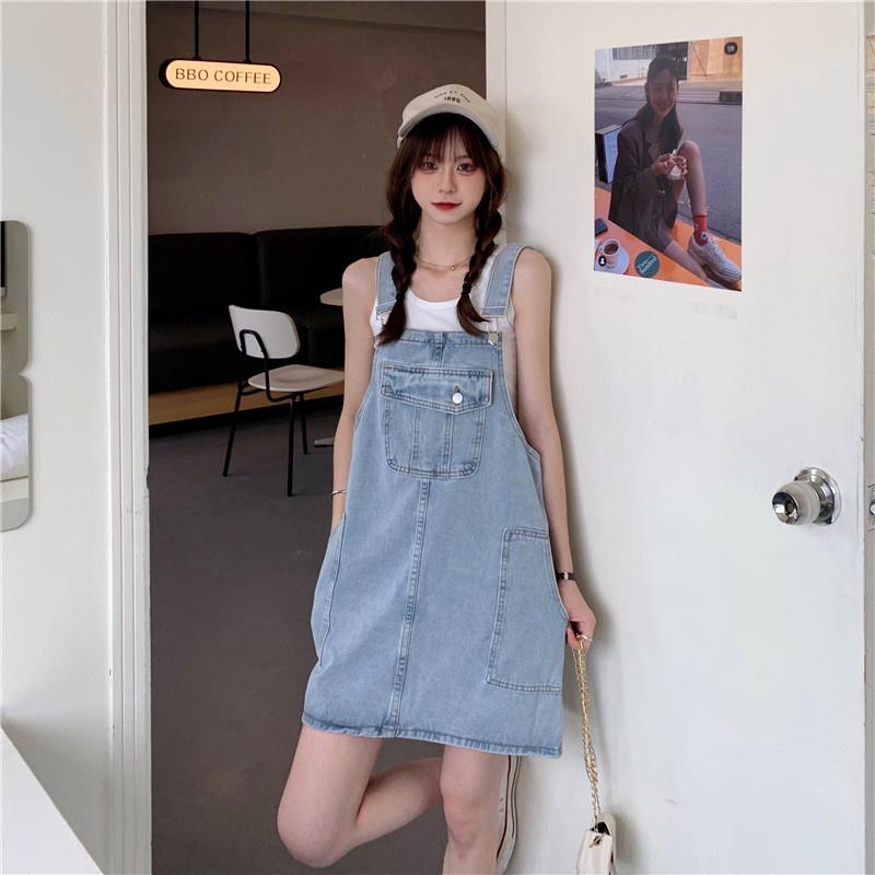Oversize Women Denim Suspender Strap Dresses Summer Sleeveless Loose Casual Short Dress Female Versatile Sundress