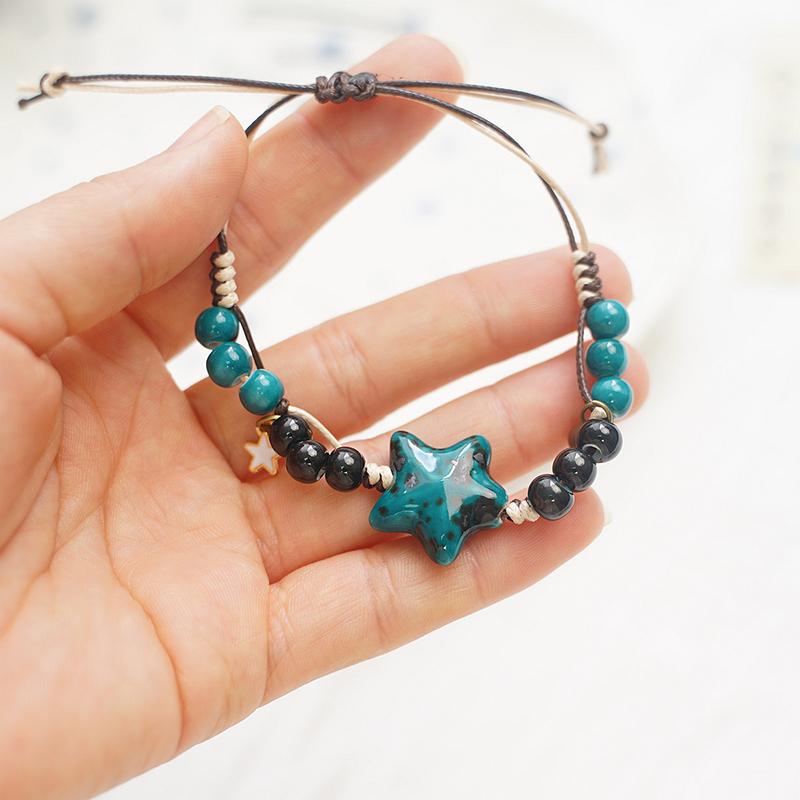 Brățară ceramică reglabilă lucrată manual pentru femei, brățară țesută cu stea de mare unică, bijuterii, accesorii, cadouri