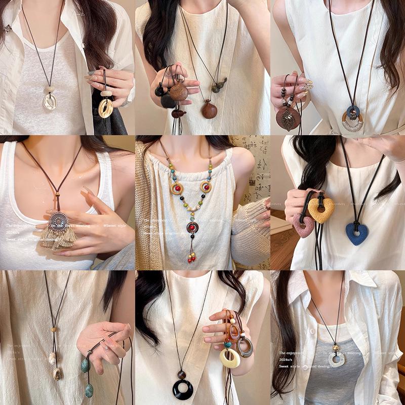 Bohemian Ceramic Necklace: Vintage Ethnic Long Sweater Chain & Zen Choker