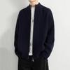Men's Stand Collar Double Zipper Cardigan Sweater - High-End Lazy Style for Autumn and Winter