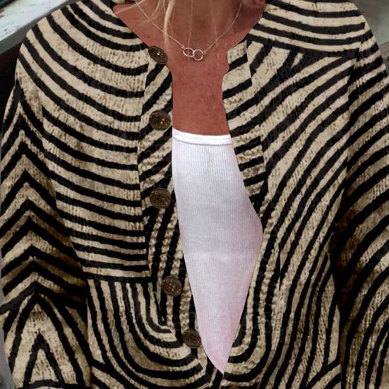 Cardigan aperto sul davanti, vestibilità comoda, con stampa animalier, girocollo, manica lunga, da donna