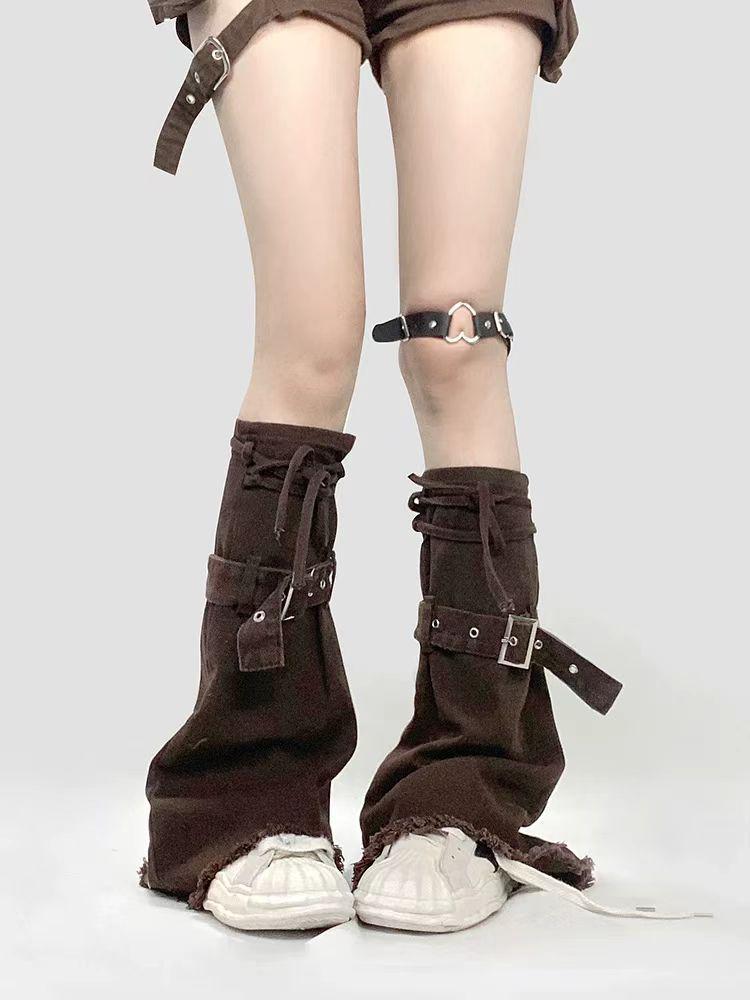 Skeleton Thigh-High Fishnet Leg Warmers: Dark Subculture Flared Scrunch Socks