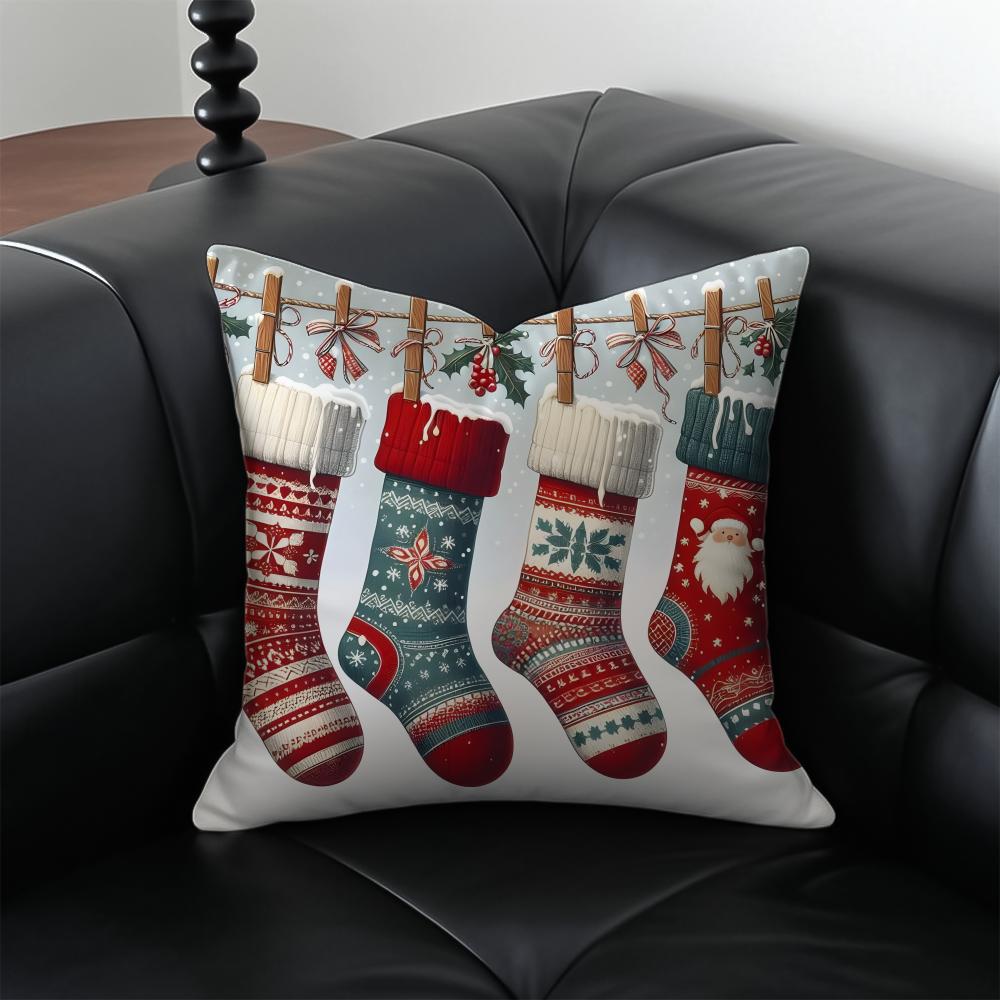 CChristmas Stocking Cushion Cover Pillow Case Antidustmite Invisible zipper silky plush cushion