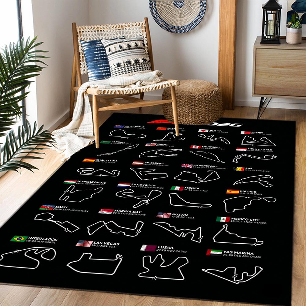 2026 Formula 1 Calendar Themed Anti-Slip Rugs - Polyester Home Decor, Suitable for Bedrooms, Living Rooms, Doorways, Studios, and Decorations