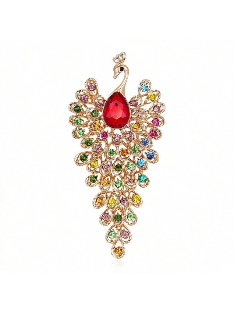 1-Piece Colorful Peacock Rhinestone Glass Brooch, Creative Retro Animal Corsage, Personalized Clothing Accessory