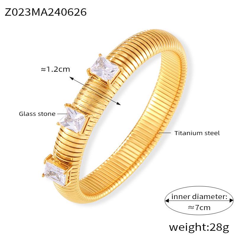 European 18K Gold-Plated Swan Neck Striped Bracelet with Diamond Inlays and Elastic Titanium Steel Design